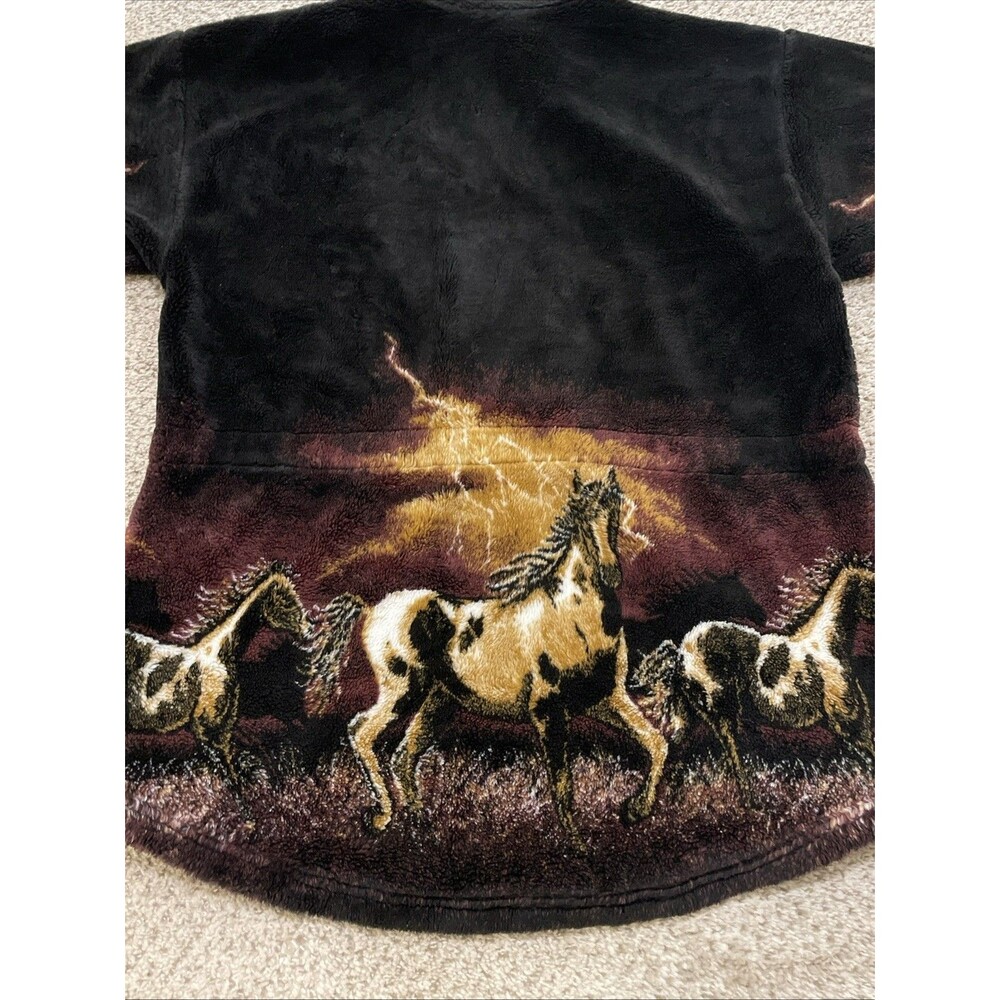 Vintage Y2K MAZMANIA Deep Pile Fleece Zip Up Jacket Unisex XL Horses USA - Picture 5 of 6